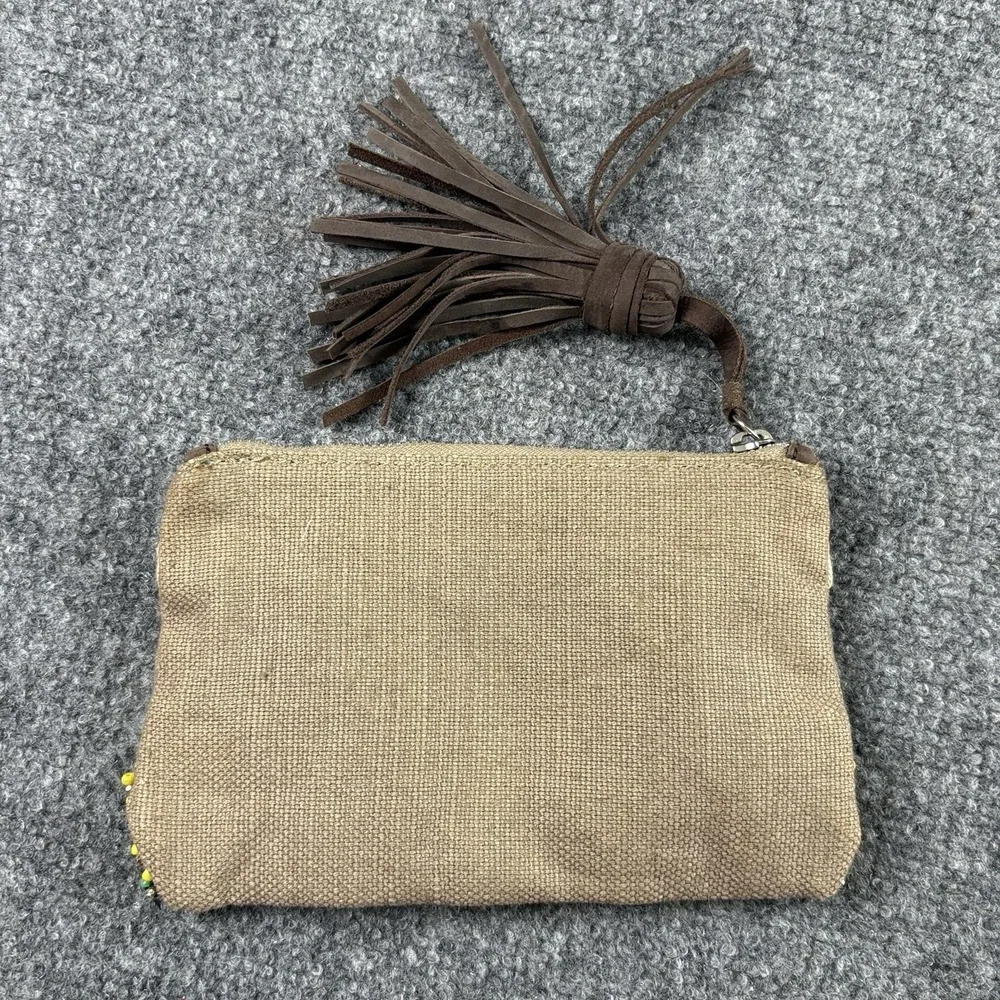 Gap Beaded Clutch Wallet Natural Brown Boho Southwestern Festival Tassel Y2K